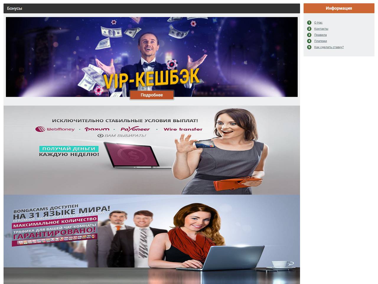 BongaCam, Model Login